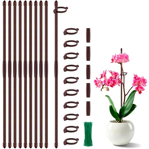 Plant Stakes 17 inch SupKing Support Stick Orchid Stakes with Clips 10Pcs Garden Plant Poles Extended to 3/4/5ft for Indoor Outdoor Potted Tomato Rose Amaryllis Vegetables Monstera-Brown - color: Brown