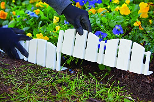 EasyFlex No-Dig Landscape Edging with Anchoring Spikes, 4.5 in. Tall Decorative Adirondack Wood-Look Fence Garden Border, 15 Foot Kit, White (3600WT-15C-6) - color: White, size: 15 Foot
