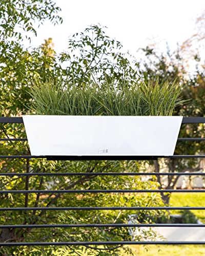 Veradek Pure Series Railing Planter - Tapered Window Box with Bracket - color: White, size: 36 inch