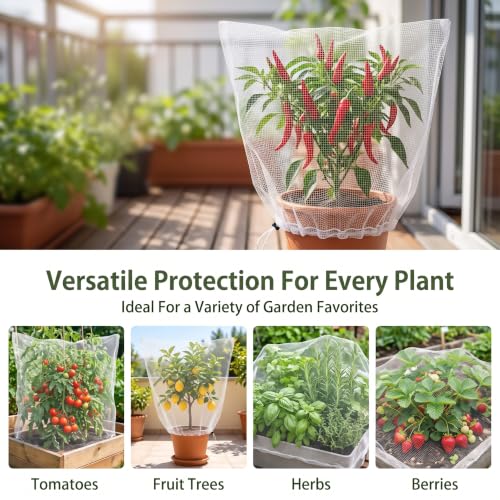 4 Pack Garden Netting with Drawstring, Bird Netting Plant Protection Bags in 2 Sizes for Tomatoes, Blueberries, Vegetables, Fruit Trees, Cicadas and Garden Pest Barrier