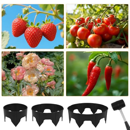 AggFencer 24 PCS Interlocking Planting Grow Rings Panels with Hammer, Black - color: Black