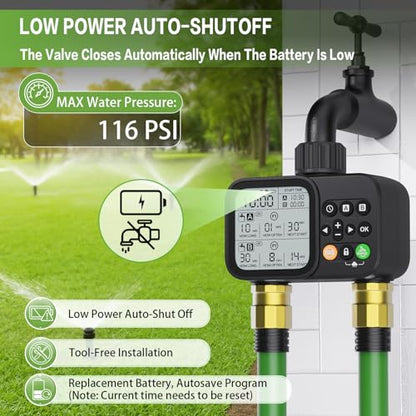 Sprinkler Timer 2 Outlets, Programmable Water Hose Timer with Rain Delay/Manual/Automatic Watering System, Outdoor Digital Automatic Irrigation for Garden Yard Lawn with Large Display(Black)