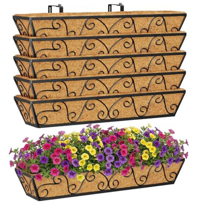 Y&M 6Pcs 30 Inch Large Window Box Railing Planter with Coco Liner, Outdoor Window Flower Boxes Over The Railing Planter Boxes Deck Fence Porch Patio Planter-Butterfly - size: Butterfly 30in 6p