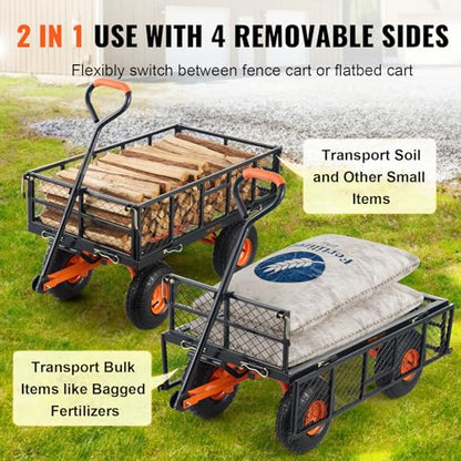 VEVOR 880lbs Steel Garden Dump Cart Utility Wagon, Heavy Duty Yard Dump Wagon Cart with Removable Sides, Pullable Handle, Utility Liner, 10in All Terrain Wheels - size: 880 lbs
