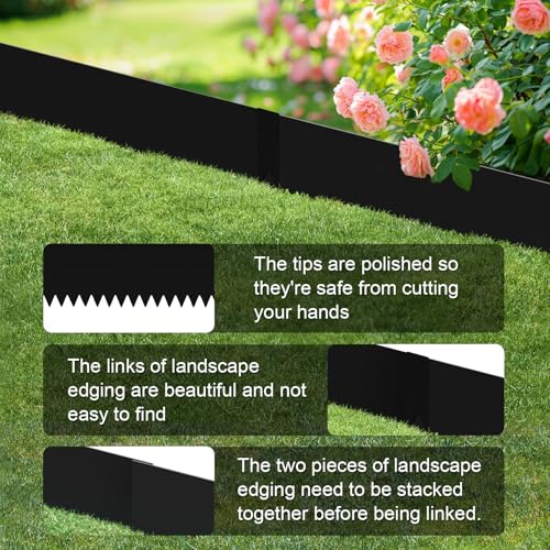 6PCS Galvanized Steel Landscape Edging Kit, 40" L x 12.5" H (20ft Total) Steel Landscape Lawn Edging for Lawn Yard, Coated Bendable Metal Strips, No-Dig Hammer-in Edging Border w/7Clips - style: 40" L x 12.5" H,Black