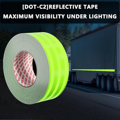 SWRT 2 Inch X 160 FT Reflective Tape Outdoor Waterproof DOT-C2 Fade Resistant Fluorescent Green Reflective Strong Adhesive Safety Warning Reflector Conspicuity Tape for Trailer Trucks Bikes - size: 2IN x 160FT