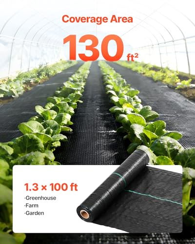 VEVOR Weed Barrier Fabric Heavy Duty, 1.3x100FT 3.2oz Landscape Fabric, Woven Weed Blocker Fabrics, Garden Fabrics Weeds Barrier, Weeds Control Ground Cover, Geotextile Webbing, Gardening Mat, Black - size: 1.3FT*100FT-3.2oz