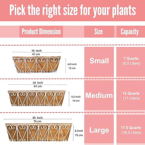 LaLaGreen Hanging Wall Planter (30 in, 2 Pack) White Coco Liner Boxes - size: 30" (76cm) x 2 Pack