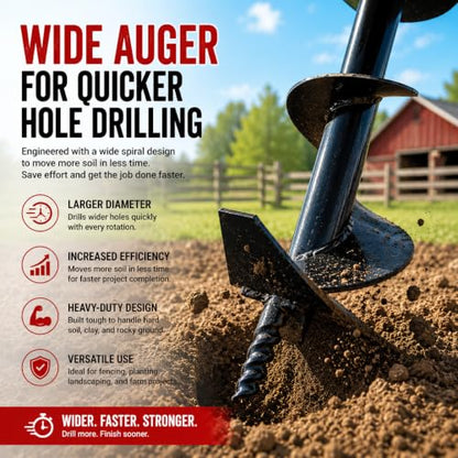XtremepowerUS 12" Post Hole Digger Replacement Auger Bit, 3/4" Round Shaft, Heavy-Duty Steel Earth Drill Bit for Fence Installation, Tree Planting, Garden, Landscaping & Farm Use - size: 12"