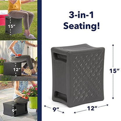 Simplay3 Handy Home 3-Level Heavy Duty Work/Garden Seat - 12" x 15" x 9" - Gray, Made in USA - color: Grey