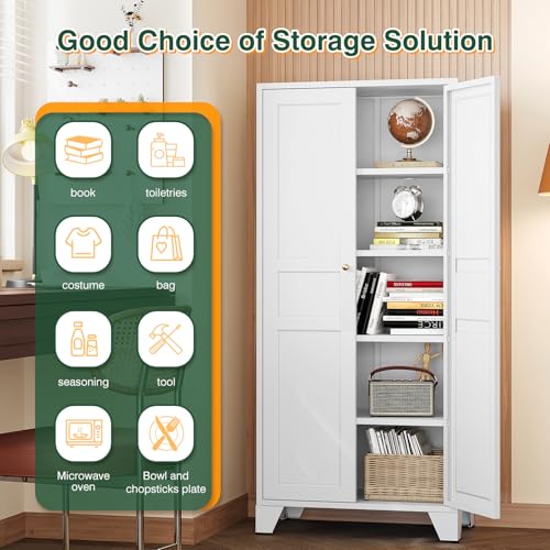 Letaya Metal Pantry Kitchen Storage Cabinet,61" H Adjustable Shelves,White - color: White, size: 14"D x 28"W x 61"H