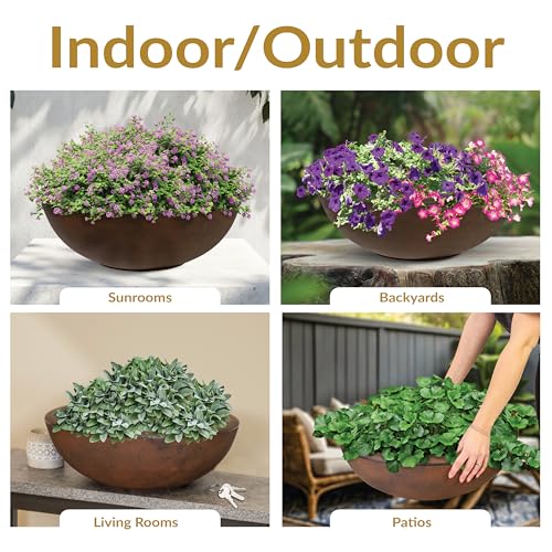 Sunnydaze Percival 20.75" Shallow Outdoor Planter Bowl, Rust, 2pk - color: Rust