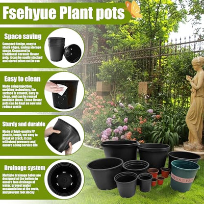 2 Gallon Nursery Pots Plastic Container Injection Molded Pot for Plants Flexible with Drainage Holes Suitable for Plants Soil Growers or Hydroponics Black 10 Pcs - size: 2 Gallon