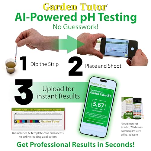 Garden Tutor Soil pH Test Kit – 100 Strips with AI-Powered Web Reader – Accurate Testing for Lawn, Garden & Compost – pH 3.5–9