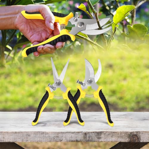 2Pcs Stainless Steel Garden Pruning Shears, Antiskid Curved Sharp Floral Cutter, Snips Parrot-Beak Style -Yellow - color: Yellow