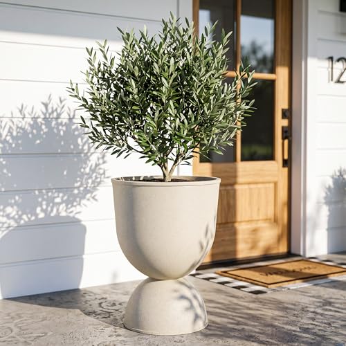 KOL 23 Inch Tall Planters, Beige Plastic Urn Planters, 1 Pack - color: Beige, size: Single: 23"