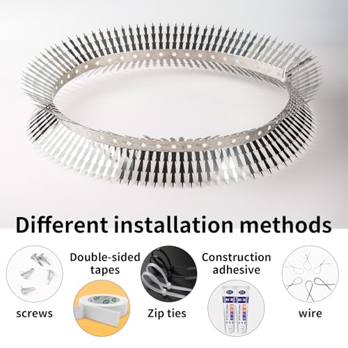 Bird Spikes.Raccoon Snake Deterrent.Squirrel Spikes.Stainless Steel Squirrel baffles for Bird feeders.Anti Climb Spikes Garden Fences.Cat Fence Outdoor Barrier,Pigeon Spikes - size: 120in