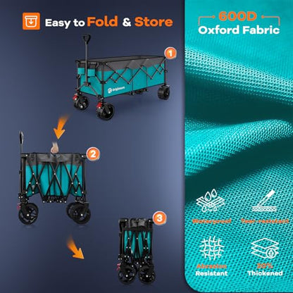 Originsure 300L Foldable Beach Wagon Cart with Big Wheels,560lbs,Turquoise - color: Grey&turquoise