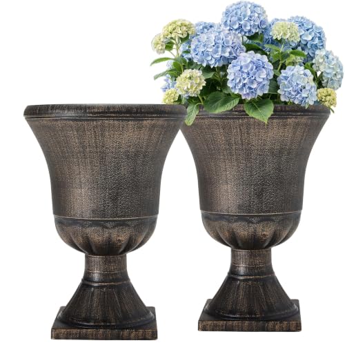 22" Tall Urn Planters Set of 2 Large Flower Pots, Antique Bronze - color: 22"-antique Bronze