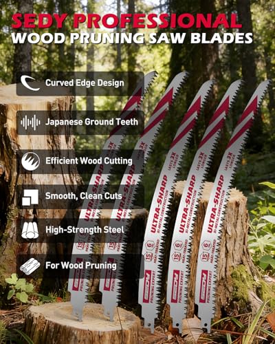 15 Inch Japanese Teeth Reciprocating Saw Blades, 6TPI Arc Edge Wood Pruning Saw Blades Set for Tree Trimming, Wood Cutting, 5 Pack - color: 5-Pc 15" Extended-Reach Pruning
