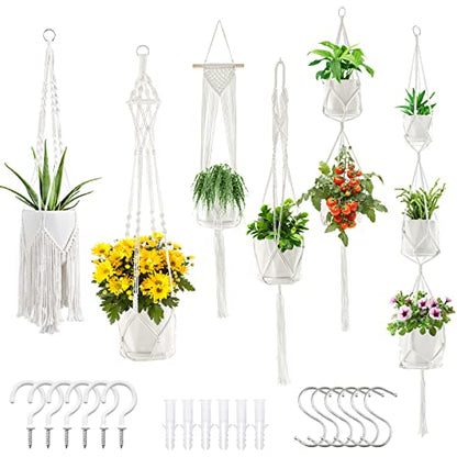 SFENNGPET Macrame Plant Hangers, 6Pack Hanging Planters for Indoor Plants - color: White