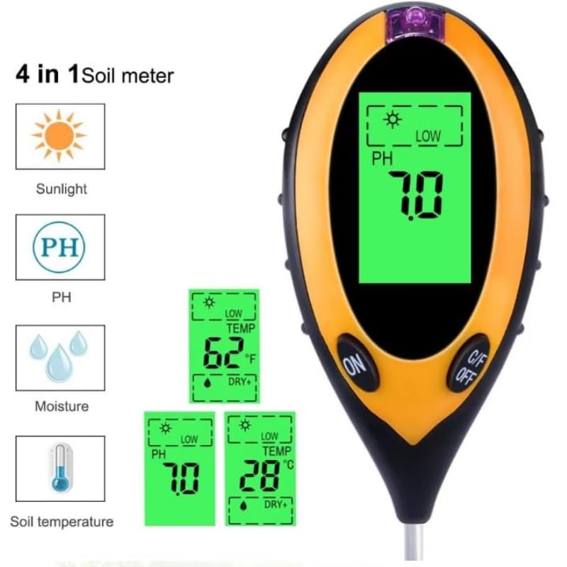 New Soil pH Meter 3 in 1/4 in 1 PH Light Moisture Acidity Tester Soil Tester Moisture Meter Plant Soil Tester Kit for Flowers