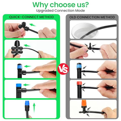 MIXC 230FT Quick-Connect Drip Irrigation System Kit, Automatic Garden Watering System with 1/4" & 1/2" Fast-Lock Tubing - Adjustable Nozzles & Sprinklers for Garden, Greenhouse, Lawn, Potted Plants - size: 33FT Main tube+197FT 1/4'' tube