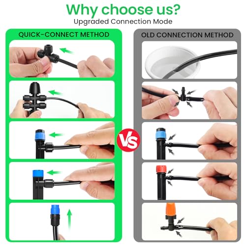 MIXC 247 FT Drip Irrigation System,Quick Connector Garden Watering System Automatic Sprinkler System Kit for Lawn Raised Bed Greenhouse Plant Watering System with 1/4'' Tubing,Drip Emitters,Connectors - size: 50FT Main tube+197FT 1/4'' tube