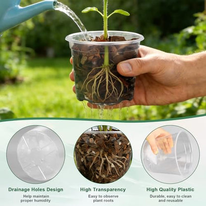 OUPSAUI 35 Pack 4/6/8/10/12 Inch Clear Nursery Pots with Drainage Hole, Clear Large Plastic Pots for Plants, Transparent Variety Seedling Planter for Vegetable Flowers Fruits - size: 35PCS-4+6+8+10+12