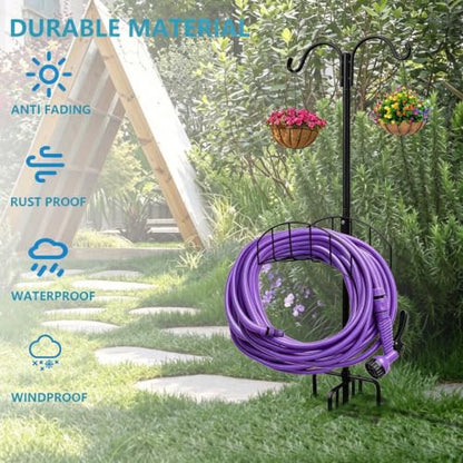 Garden Hose Holder 2 Pack with 7 Prong Base and Dual Shepherd Hooks - size: 2Pack-64IN