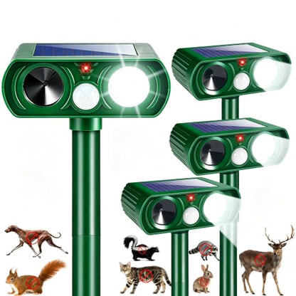 Ultrasonic Deer Repeller Solar Powered Raccoon Deterrent Skunk Repellent - color: green