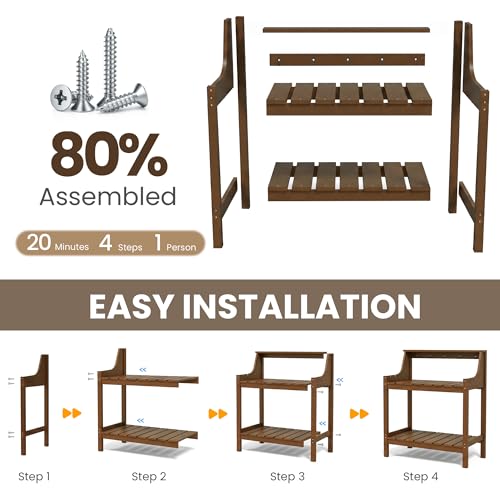 Domi 3-Tier Potting Benches for Outside, HDPE Outdoor Potting Table, Brown - color: Brown