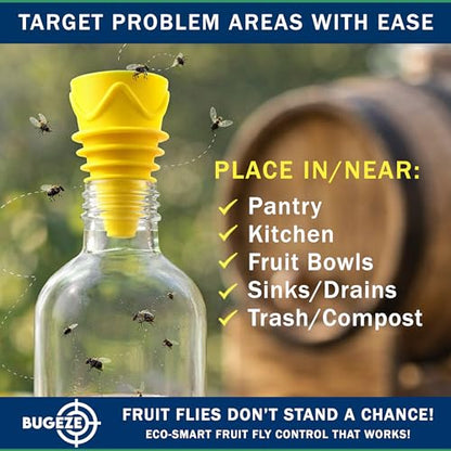 BUGEZE USA Fruit Fly Trap Indoor Gnat Trap Reusable Bottle Top Catcher for Kitchen, Plants, Drain, Flies and Gnats Control, Orange Funnel Trap for Fruit Insects Bait Compatible for Home Use [2 Pack]