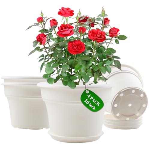 Pottiffe Plant-Pots-Planters-Indoor-Outdoor, 16 inch 4 Pack White - color: White, size: 16 inch-4Pack