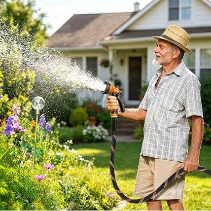 Expandable Garden Hose 50 ft with 10 Function Spray Nozzle, Flexible, Kink Free, Leak-Proof, Ultra Lightweight Retractable Stretch Water Hose 50ft for Yard, Lawn, Car Wash and Outdoor, Black Orange