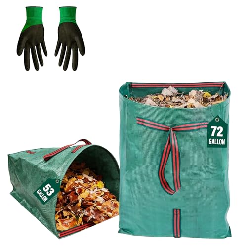 53 Gallon Large Leaf Collector Reusable Dustpan-Type Yard Waste Bags - Standing Garden Bags with Reinforced Handles- Heavy Duty Lawn Trash Sweeper Bag(2PACK(53+72G)) - color: 2PACK(53+72G)