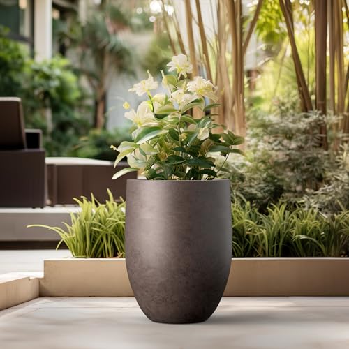 Kante Large Round Bullet Char Brown Concrete Planter 21.7" Tall, Outdoor - color: Weathered Brown