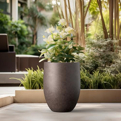 Kante Large Round Bullet Char Brown Concrete Planter 21.7" Tall, Outdoor - color: Weathered Brown