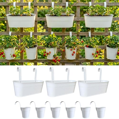 LaLaGreen 17 in Outdoor Rail Planter (9-Piece Combo) White Deck Metal Pots - size: Combo B (9 pack)