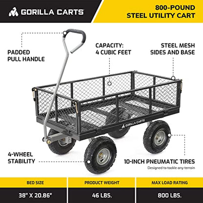 Gorilla Carts Steel Utility Cart, 800 lb Capacity, 4 Cu Ft., Black, 2-Pack