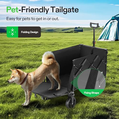 VIVOSUN Collapsible Wagon with Tailgate, 320lb Load-Bearing Outdoor Utility with All-Terrain Wheels, Adjustable Handle, Cup Holders for Camping, Shopping, Garden, Sports, Picnic, Black - style: Rear Door Style