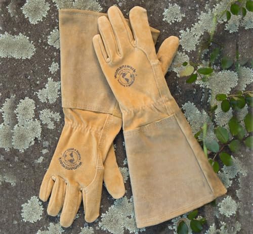 Womanswork Rose Gauntlet Leather Garden Gloves – Made in the USA - size: Small