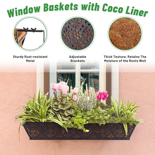 Geetery 6 Pack Window Railing Planter with Coconut Liner 30'', Vivid - style: Vivid