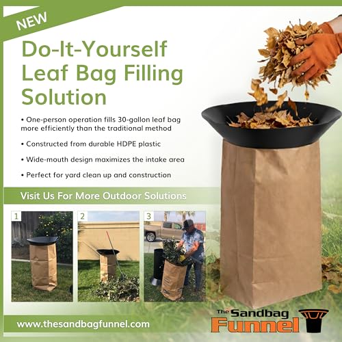 Heavy Duty HDPE Leaf Bag Funnel for 30 Gallon Yard Waste Bags – Reusable Lawn & Garden Bag Holder Insert – Rigid Leaf Collector Chute for Easy Yard Cleanup & Leaf Disposal