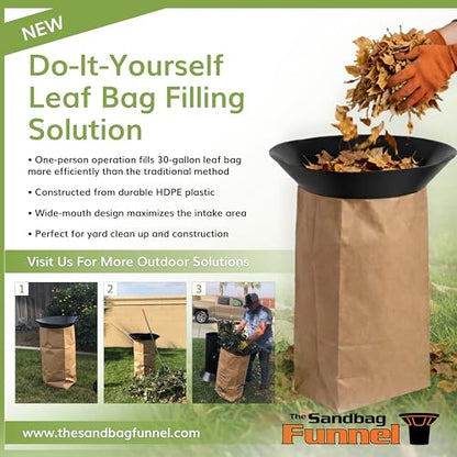 Heavy Duty HDPE Leaf Bag Funnel for 30 Gallon Yard Waste Bags – Reusable Lawn & Garden Bag Holder Insert – Rigid Leaf Collector Chute for Easy Yard Cleanup & Leaf Disposal