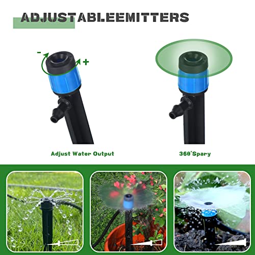 Mudder 100 Pcs 5.2 Inches Drip Irrigation Emitters for 1/4 Inch Drip Irrigation Tubing 360 Degree Adjustable with Arrow Stake Fan Sprayer for Garden Watering System