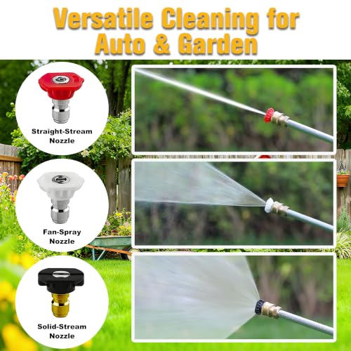 Garden Hose Nozzle High Pressure Washer, Jet Wand with 3 Nozzles (Linear/Columnar/Fan) for Car, Patio & Garden – Garden Hose Easy-Connect High Pressure Washer