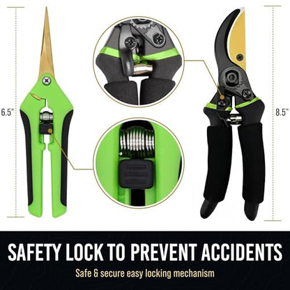 8.5" Professional Bypass Pruning Shears & Gardening Scissors Set - Super Sharp Premium Garden Shears | Pruning Shears For Gardening, Garden Hedge Clippers Handheld Pruners - Garden Scissors