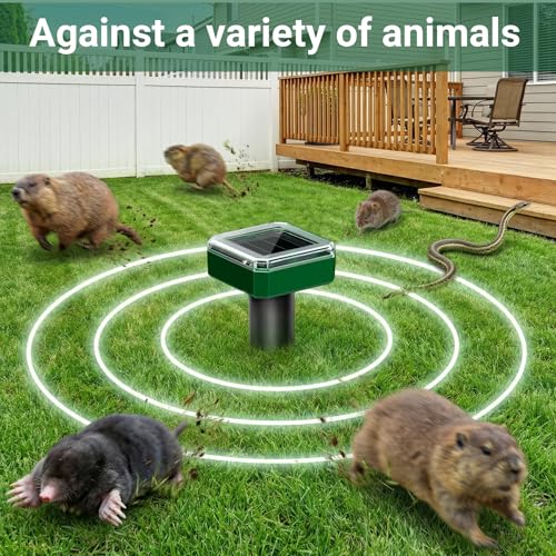 Mole Repellent for Lawns Solar Powered, 8 Packs Ultrasonic Mole Stakes for Yard, IP65 Waterproof Gopher Repellent to Get Rid of Gopher, Vole and Snake for Lawn Garden Yard Farm