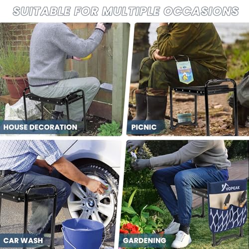VOPEAK Garden Kneeler and Seat Heavy Duty, Foldable Garden Stool with Upgraded Widened Thick Kneeling Pad, Stable Garden Kneeler with 2 Large Tool Bags, Gardening Gifts for Women, Men, Seniors, Blue